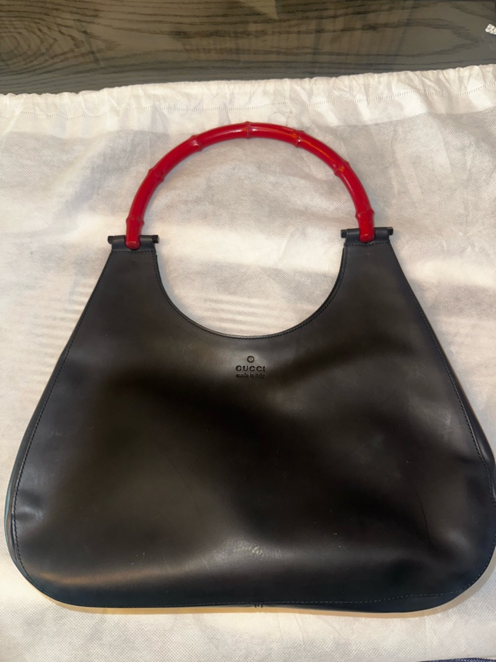 GUCCI Black Leather Bamboo Shoulder Bag